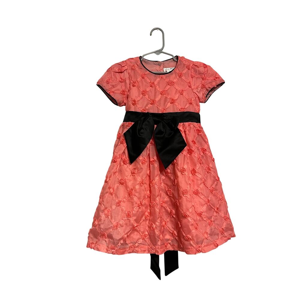 Joe Ella Lauri Dress Pink Rosettes Black Bow Size 4